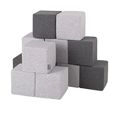Afbeelding van KiddyMoon Zachte blokken voor baby&#039;s, 12 stuks, bouwkubus van schuim, 14 cm, kubussen: lichtgrijs/donkergrijs