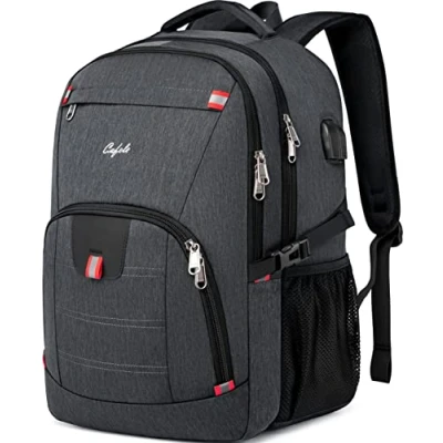 Afbeelding van rugzak, waterdichte grote 17 inch laptoprugzak voor reisschool werk boekentas computerrugzak met USB oplaadpoort, waterbestendige stevige rugzak heren dames, grijs
