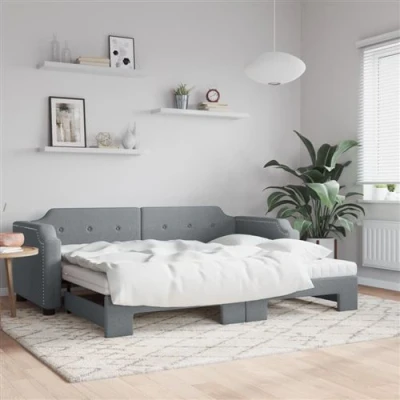 Afbeelding van vidaXL Slaapbank onderschuifbed matrassen 100x200 cm stof lichtgrijs
