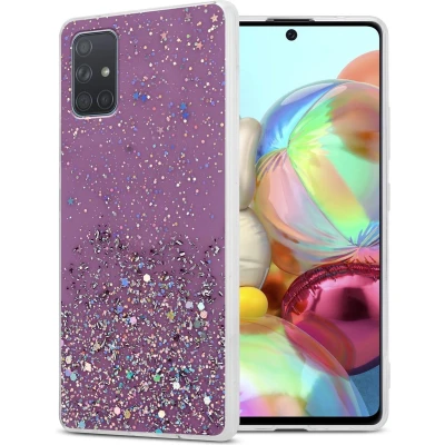 Afbeelding van Cadorabo Hoesje geschikt voor Samsung Galaxy A71 4G in Paars met Glitter Beschermhoes van flexibel TPU silicone fonkelende glitters Case Cover Etui