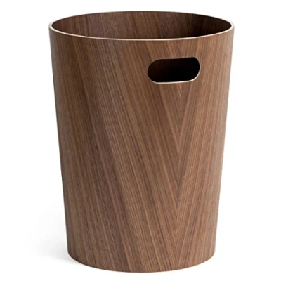 Afbeelding van Kazai. Börje prullenbak van echt hout, moderne afvalemmer hout voor kantoor, kinderkamer en slaapkamer, 9 liter, walnoot