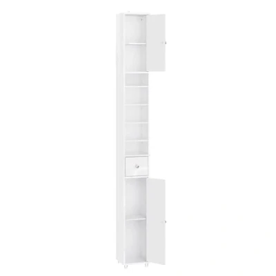 Afbeelding van SoBuy Badkamermeubel, opbergkast, smalle 1 lade, 2 deuren en 5 open vakken, verstelbare planken, glanzend wit, 20 x 180 cm, BZR167 GW