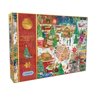 Afbeelding van Kerstpuzzel over de hele wereld 500 stukjes Duurzame puzzel voor volwassenen Gibsons Games B Corp