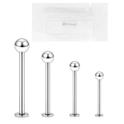 Afbeelding van WARRIOR Steriele Labrepiercing/Labret Trago Helix kraakbeen oor stud van chirurgisch staal 316L 16G (1,2 mm) met 3 mm bolletje body piercing sieraden PCS 001, Roestvrij