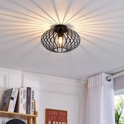 Afbeelding van Lindby plafondlamp 1licht IJzer H: 19 cm E27 zwart