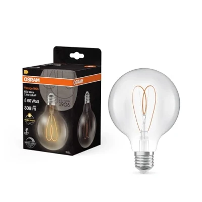 Afbeelding van OSRAM Vintage 1906 Globe is een klassieke warmwitte dimbare bal met filament, 7,2 W voor 806 lm, E27, helder glas, diameter 95 mm, 2700 K, EEK E.