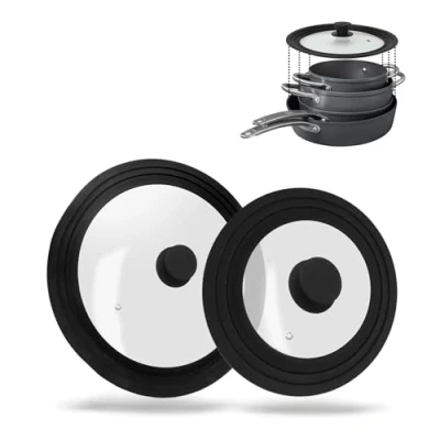 Afbeelding van culinario Set van 2 universele glazen deksels met een uitlaatklep en rand siliconen diameter 16/18/20 cm 24/26/28 spatbescherming