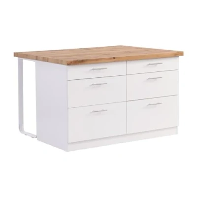 Afbeelding van Keukeneiland met 6 lades van mdf en metaal Wit licht naturel ALEGRITA L 126 cm x H 80 D 104