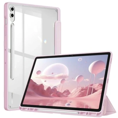 Afbeelding van Fintie Dunne hybride hoes voor Samsung Galaxy Tab S10 Plus 2024/S9 Plus/S9 FE 5G 12,4 inch 2023 met S penhouder, transparante achterkant, automatische slaap /waakfunctie, roze
