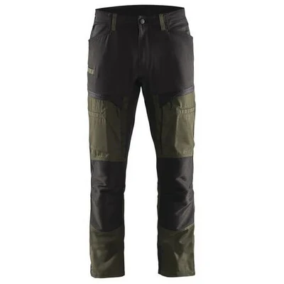 Image de Pantalon services stretch vert olive/noir, poche A4 / tablette