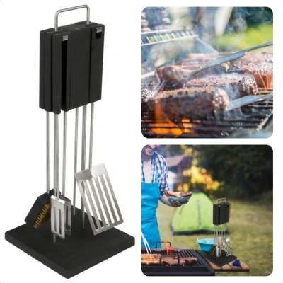 Afbeelding van Cheqo® Luxe RVS Barbecue Gereedschap Set met Standaard BBQ GRill Barbecuegerei Accessoires