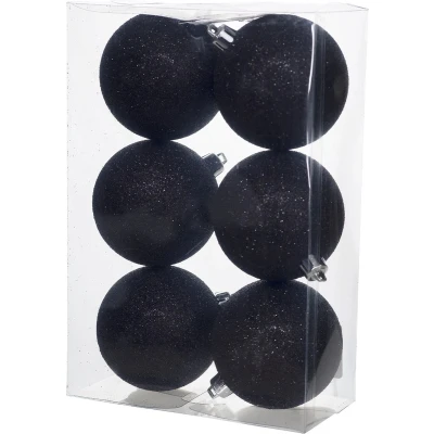 Afbeelding van Cosy @Home Kerstballen Zwart glitter ø 8 cm 6 Stuks