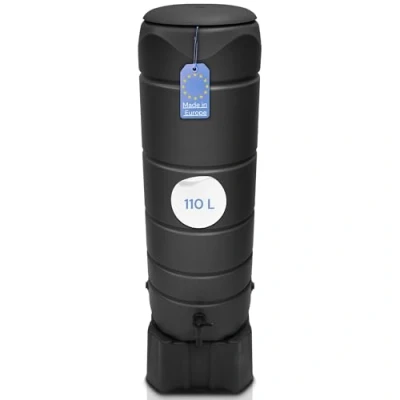 Afbeelding van YourCasa CircleTower Regenwatertank, 110 liter, regenton met voet, deksel en kraan, vorstbestendig, kunststof voor tuin, grijs