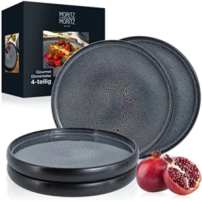 Afbeelding van Moritz &amp; SOLID Platte borden, 4 stuks, 26 cm, aardewerk bordenset, serviesset voor het serveren