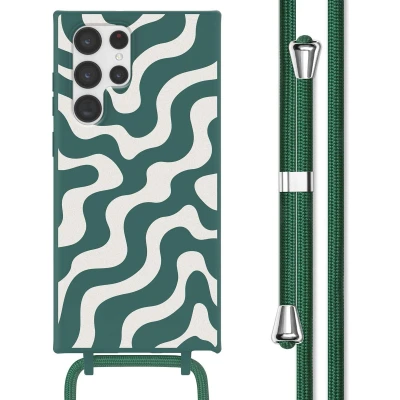 Afbeelding van imoshion hoesje Geschikt voor Samsung Galaxy S22 Ultra met koord Siliconen design Meerkleurig / Petrol Green Groovy