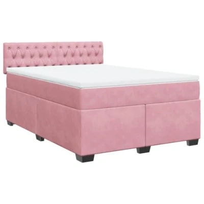 Afbeelding van vidaXL Boxspring met matras fluweel donkerroze 140x200 cm
