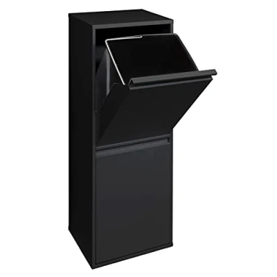 Afbeelding van Arregui Basic CR206 B Afvalbak voor in de keuken, 2 bakken het recyclen van afval, afvalemmer afvalscheiding met vakken, stalen vuilnisbak emmers, x 17 liter (34 liter) Zwart