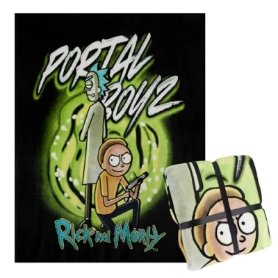 Afbeelding van Rick and Morty fleecedeken, 150 x 130 cm, deken, bank, officiële accessoires (zwart/groen)