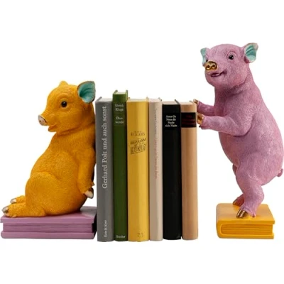 Afbeelding van Boekensteun geel en paars varkens (2/Set) Kare Design