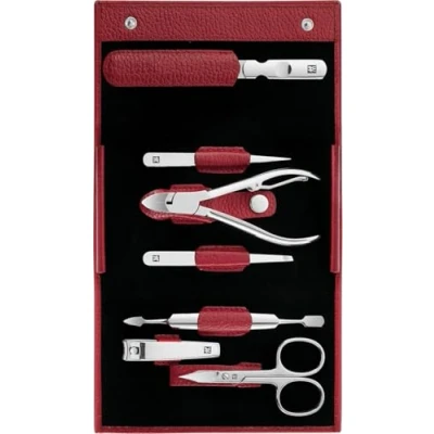 Afbeelding van ZWILLING Klassiek Inox Manicure 7 Delige Set met Netjes Lederen Zaak, Rood