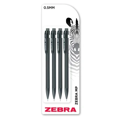 Afbeelding van Zebra Pen MP Mechanical Pencil, 0,5 mm, Black Barrel, Standard HB Lead, Ingebouwde Eraser, 4 stuks