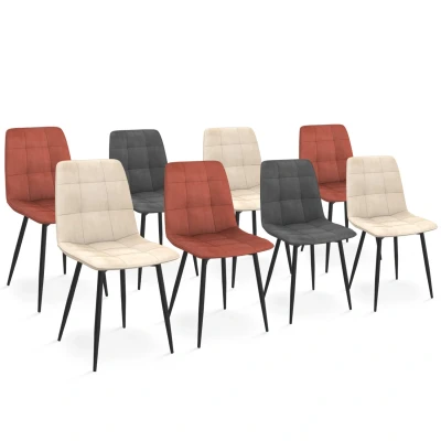 Image de Lot de 8 chaises modernes en velours mix color terracotta x3, gris foncé x2, et beige x3 pieds métal noir IDMarket