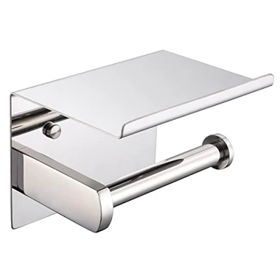 Afbeelding van HomeHeng toiletrolhouder met plank, SUS304 roestvrij staal, gepolijst chroom, moderne rolpapierhouder, zelfklevend en aan de muur bevestigd, badkamer Keukenaccessoires F928 03B