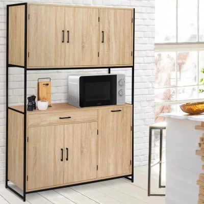 Image de Buffet de cuisine 120 CM DETROIT meuble 6 portes design industriel + tiroir