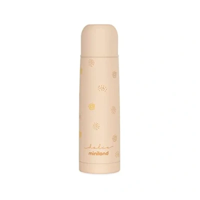 Afbeelding van Miniland Thermy Vanilla thermosfles van staal houdt vloeistoffen meer dan 24 uur warm en koud.