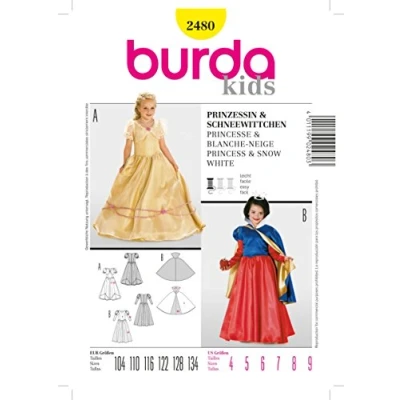 Afbeelding van Burda Naaipatroon 2480 Prinsessenjurk en Sneeuwwitje met cape