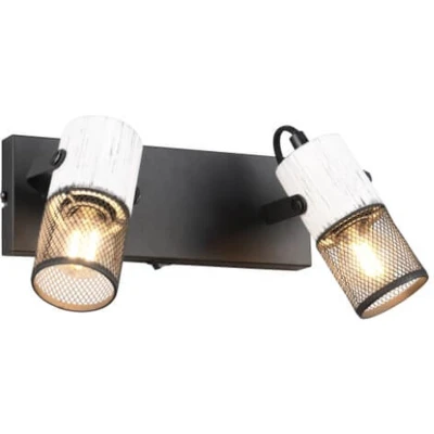 Afbeelding van TRIO TOSH Spot Zwart wit excl. 2x E14 15W Wandspot met schakelaar Houten elementen in