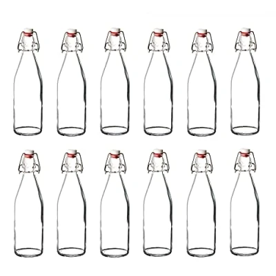 Afbeelding van BORMIOLI Glazen flessen met Giara sluiting, 12 stuks, inhoud: 500 ml, totale hoogte 26,5 cm, perfect voor oliën, schnäppse tot blondjes of het serveren van water en vruchtensap
