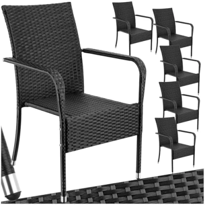 Afbeelding van tectake® 6 tuinstoelen Wickerstoel Girona, stapelbaar, draagkracht 120 kg set van