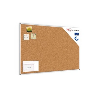 Afbeelding van ALLboards Bord van kurk met frame aluminium, 150 x 100 cm, kurkprikbord voor naalden geanodiseerd memoboard