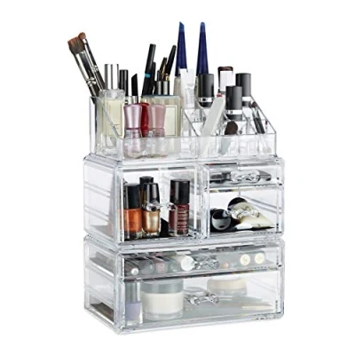Afbeelding van Relaxdays make up organizer van acryl cosmetica toren lippenstifthouder box doorzichtig