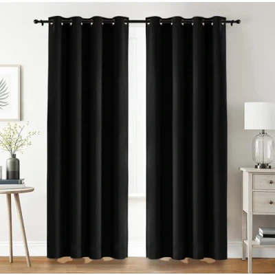 Afbeelding van Utopia Bedding Verduisteringsgordijnen Oogjes 2 Panelen [140x245 cm, Zwart], Thermische en Geluidsisolerende Gordijnen voor Slaapkamer Woonkamer