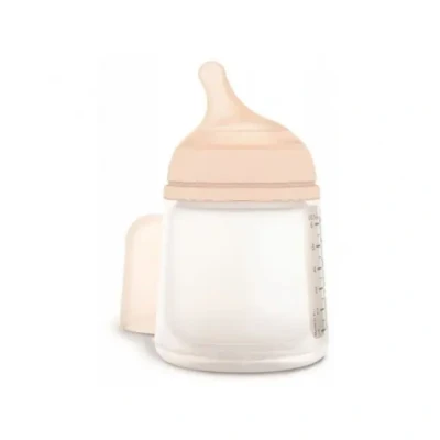 Afbeelding van Suavinex, Zero Anti koliek fles met speen langzame stroom (S) van siliconen, voor baby&#039;s vanaf 0 maanden, ideaal gemengde borstvoeding, die de borst imiteert, babyfles, 180 ml, licht