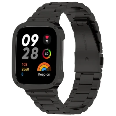 Afbeelding van Stalen schakelband met case Zwart Xiaomi Redmi Watch 3