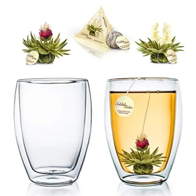 Afbeelding van Creano dubbelwandig thermoglas 250ml, set van 2 + theebloemen Witte thee in cup formaat