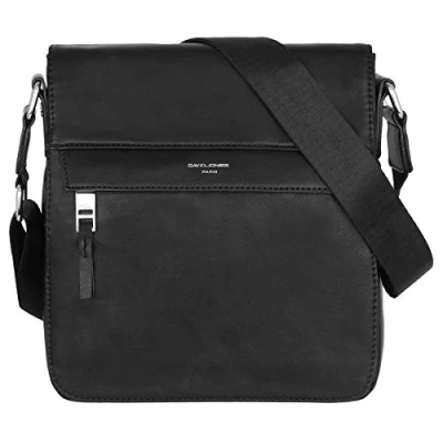 Afbeelding van David Jones Herentas in stijl van echt leer schoudertas gedragen over de schouder messenger tas met meerdere zakken voor werk en zaken klassieke retro portemonnee, Zwart flap, klassiek