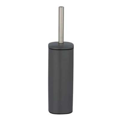 Afbeelding van Staande toiletset Alassio, sleufborstelhouder incl. toiletborstel, verwisselbar borstelkop Ø 8,5 cm in zwart, van gelakt staal, 9,3 x 39,2 cm, mat grijs