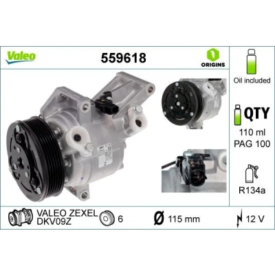 Afbeelding van VALEO 559618 AC Compressor DKV09Z 12 PAG 100 R 134a Met compressorolie