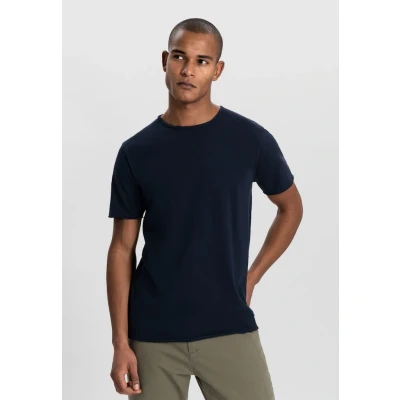 Afbeelding van Dstrezzed Mc Queen T Shirt Melange Donkerblauw maat S Heren met Modern fit Pasvorm Katoen