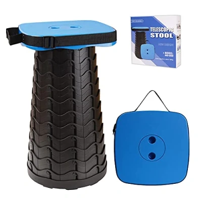 Afbeelding van Opgewaardeerde draagbare telescopische kruk met grotere stoel intrekbare vierkante kampeervouwkruk voor volwassenen, opvouwbare lichtgewicht compacte (blauw)