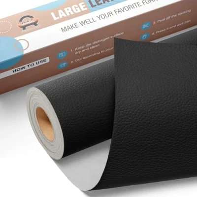 Afbeelding van OAZ Grote kunstlederen reparatieset, zelfklevend, zwart, 80 x 40 cm, voor meubels, fauteuils, bureaustoelen, banken, reparaties en renovaties