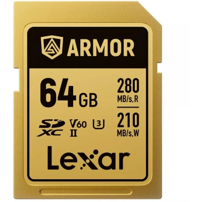 Afbeelding van Lexar Professional Gold Armor SD kaart UHS II V60 R280/W210 MB/s IP68 64GB