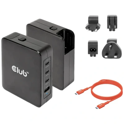 Afbeelding van club3D CAC 1917 Laptop netvoeding 140 W Binnen Aantal uitgangen: 1 x, 3 x USB A, C GaN, Power Delivery (USB PD)