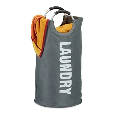 Afbeelding van Relaxdays Opvouwbare wasmand met handvat draagbaar 100 liter volume rond 70x38 cm donkergrijs