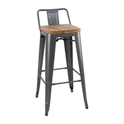 Afbeelding van Bolero Bistro hoge barstoel met houten zitting grijs (4 stuks)