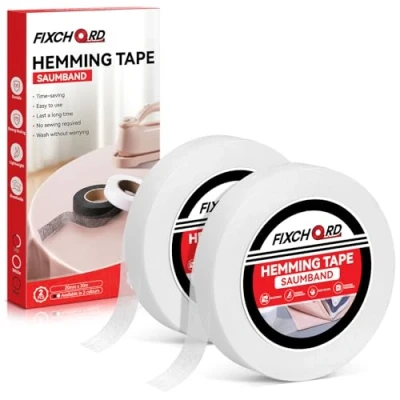 Afbeelding van FIXCHORD Strijkband, 2 stuks strijkband voor zoom, Wonder Web zoomband, naadloos opstrijkband, zoomband kleding, strijken en bevestiging, wit, 30 m x 20 mm